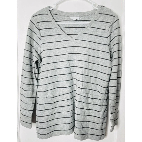 J Jill Tunic Shirt LP Knit Stripes Gray Long Sleeve Basics Stretch Casual Women - Picture 1 of 9